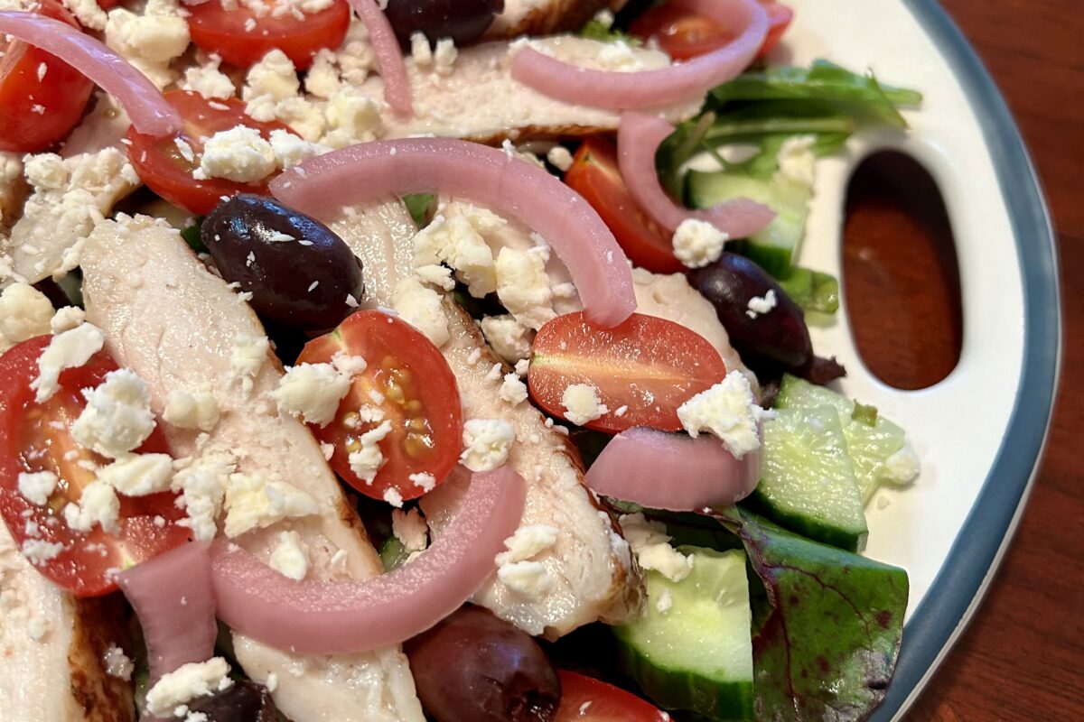 Healthy Mediterranean Dinner Salad Recipe, quick weeknight dinner recipe, there's sugar in my tea, charlotte nc blogs