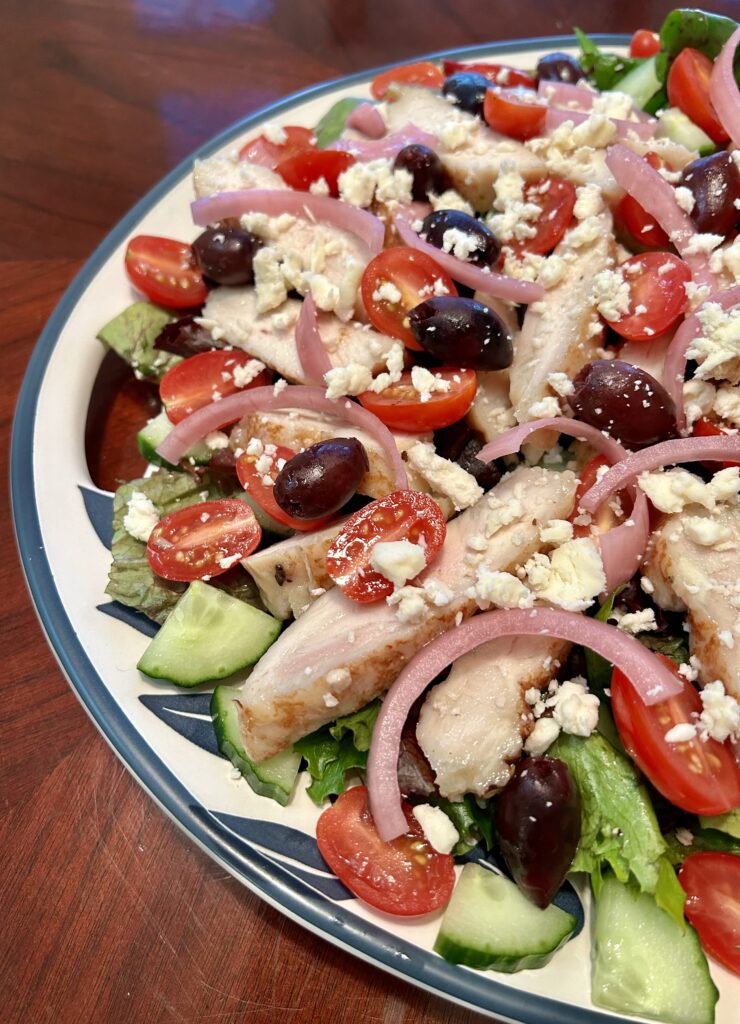 Healthy Mediterranean Dinner Salad Recipe, quick weeknight dinner recipe, there's sugar in my tea, charlotte nc blogs