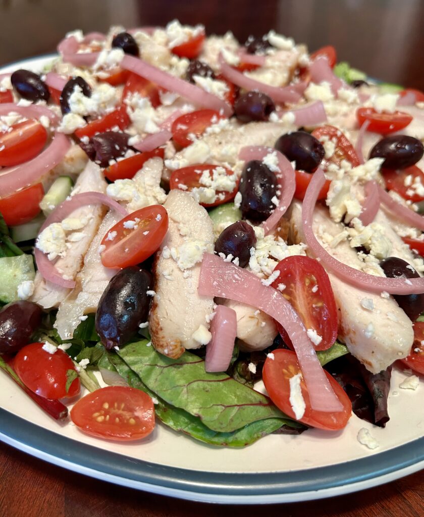 Healthy Mediterranean Dinner Salad Recipe, quick weeknight dinner recipe, there's sugar in my tea, charlotte nc blogs