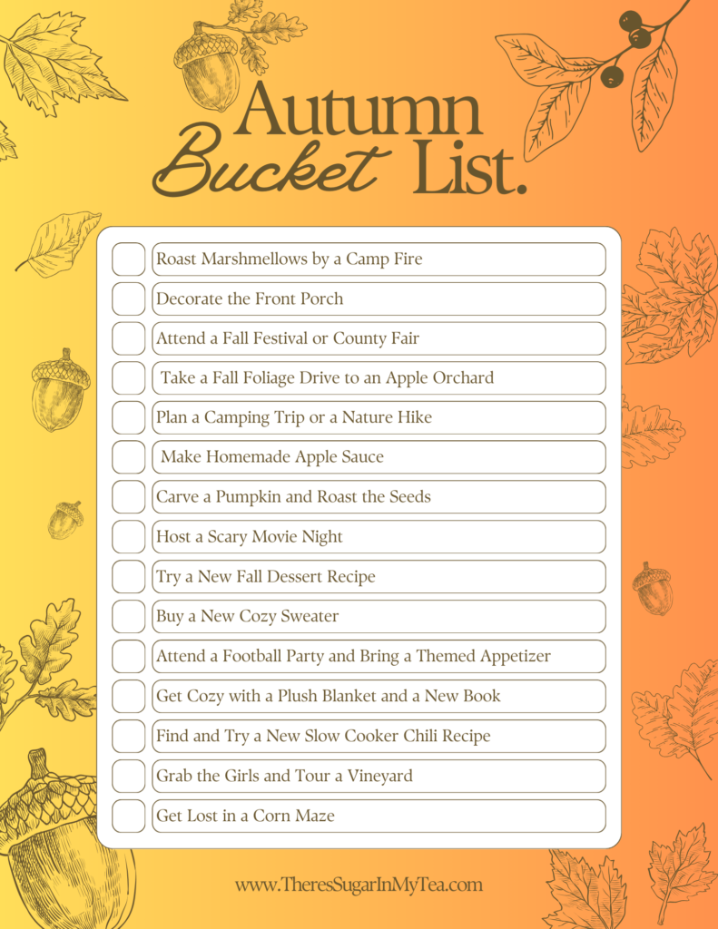 Autumn Bucket List, 2024 Fall Bucket List, 2024 Autumn Bucket Lists, There's Sugar In My Tea, Charlotte NC Bloggers